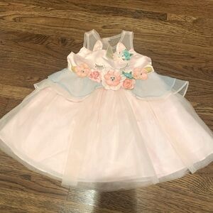Rare Editions Infant/Toddler Pink Multi Unicorn Dress 18 Months
